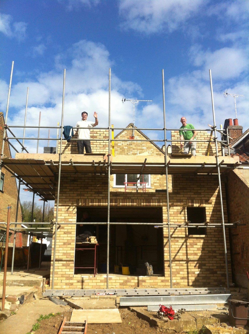 The R&J team on the scaffold of a two storey extension